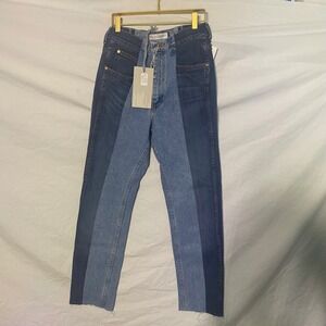 ELV Denim TT-001 Two-Tone Straight Leg Jeans Blue High Rise 26 New MSRP $377.